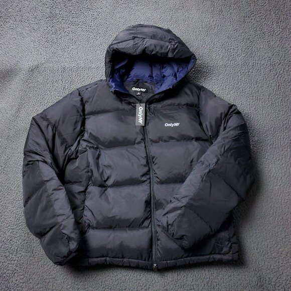 New ONLY NY Packable Snorkel Puffer Down Jacket Nylon Black Mens S Small